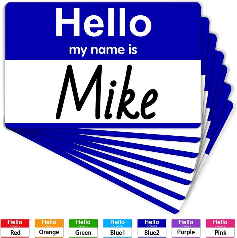 labelon 200 Pcs Hello My Name is Tags, 3.5" x 2.25" Blue Adhesive Labels for Office, Meeting, School, Teachers and Mailing - Image 1